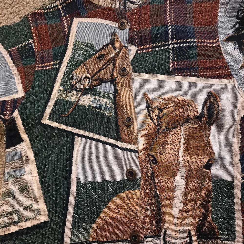 Vintage 90s Sugar Street Weavers Equestrian Tapestry Jacket - Picture 2 of 4